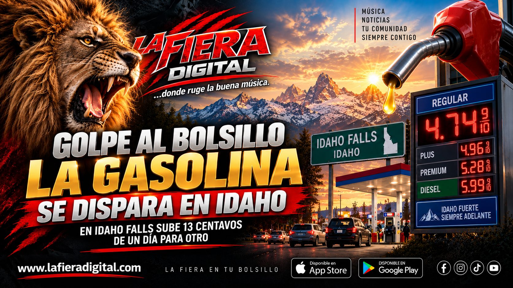 Gasolina se dispara en Idaho: Idaho Falls ronda los $4.74 por galón