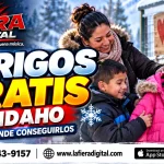 Familia recibiendo abrigos gratis durante Wall of Warmth 2026 en Idaho