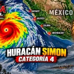 Huracán Simon categoría 4 frente a las costas de Jalisco, Colima, Michoacán y Nayarit en México