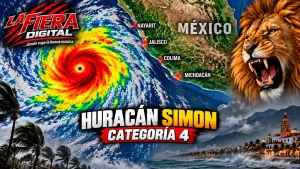 Huracán Simon categoría 4 frente a las costas de Jalisco, Colima, Michoacán y Nayarit en México